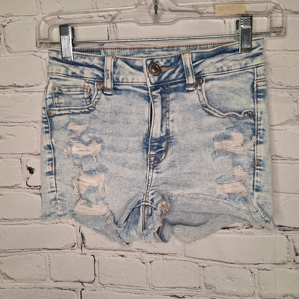 American Eagle Next Level Stretch Distressed White Wash Cut Off Shorts Sz 0
